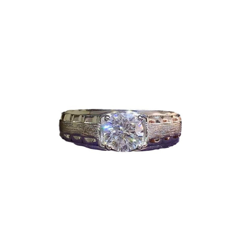 Men’s Moissanite Ring U-Shape Band VVS1 Round Stone Wedding Promise Ring product image