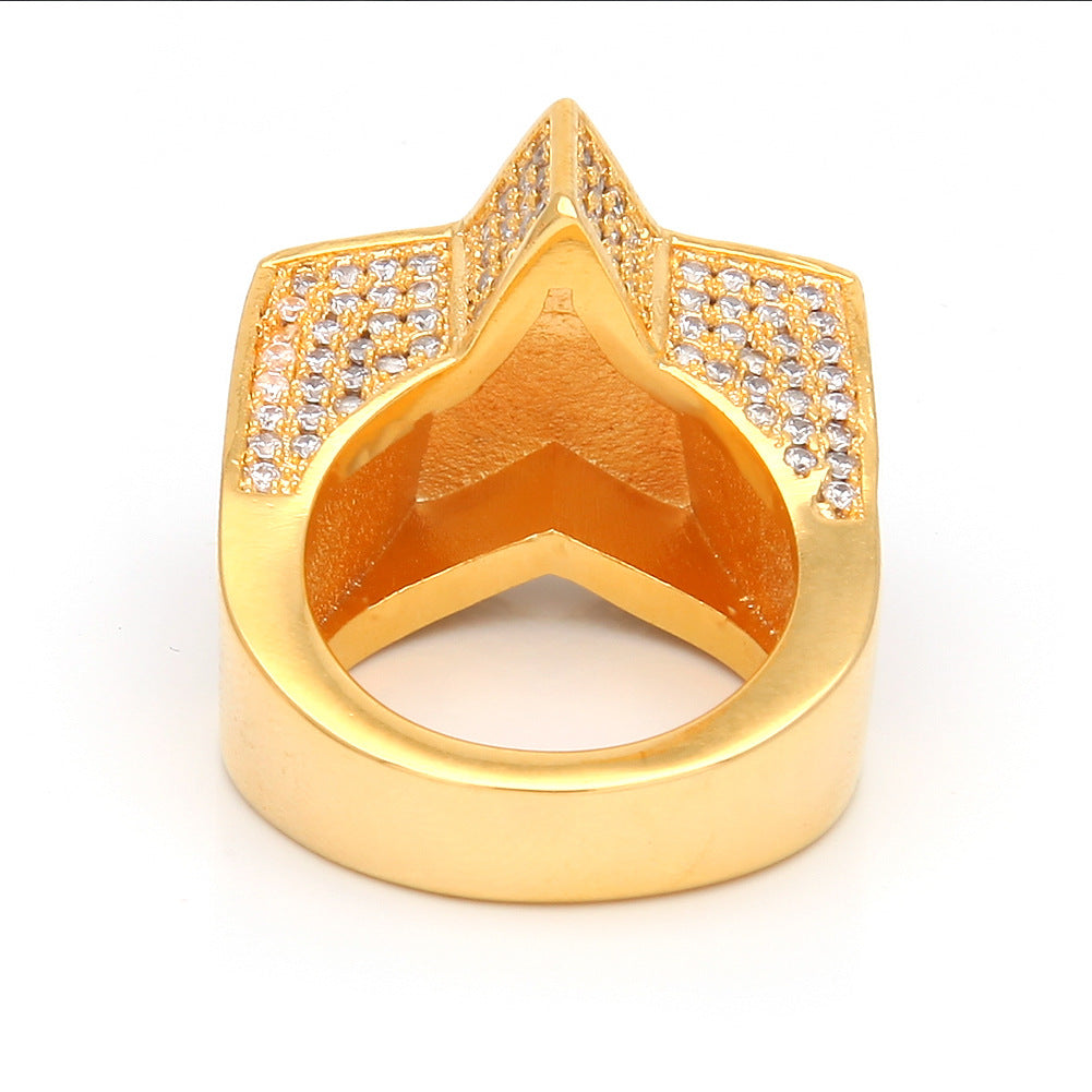 Men’s Iced Out Star Ring - Gold Plated Cubic Zirconia Statement Ring in Gold, Silver & Rose Gold product image
