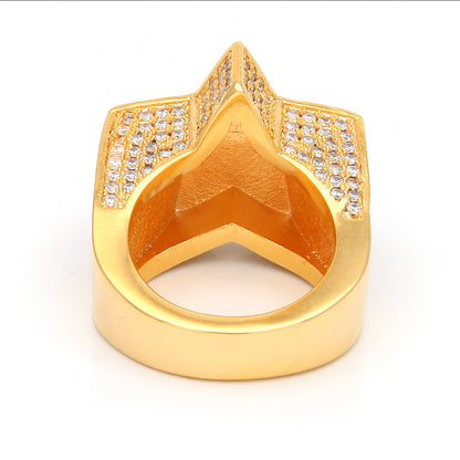 Men’s Iced Out Star Ring - Gold Plated Cubic Zirconia Statement Ring in Gold, Silver & Rose Gold