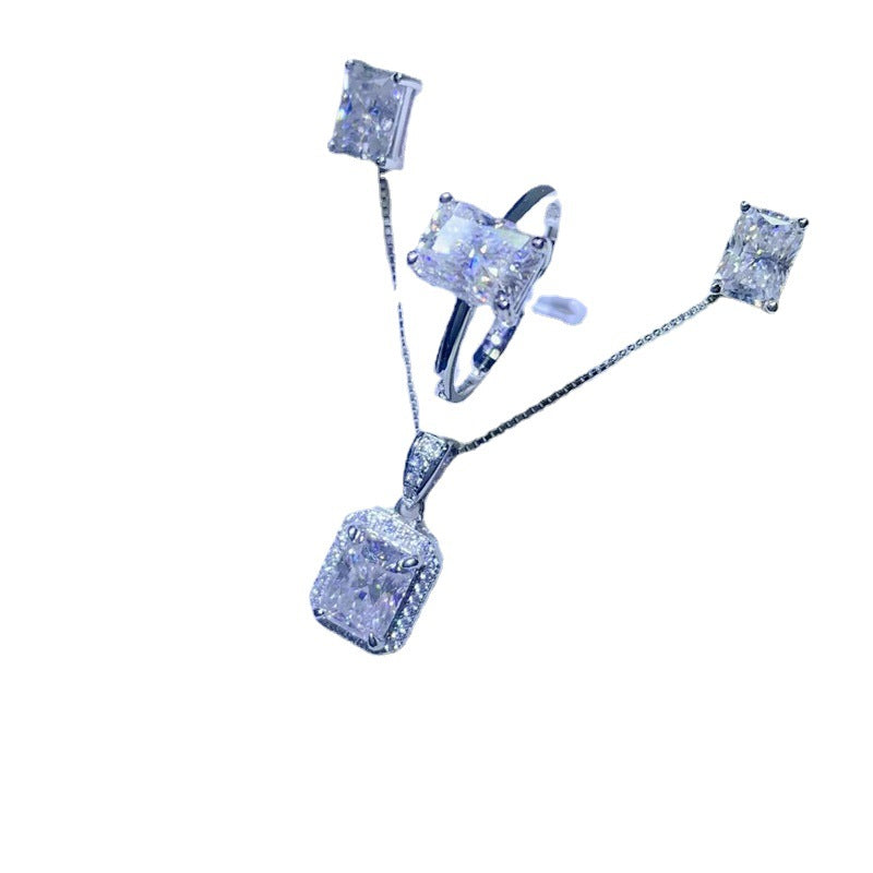 Radiant Cut Moissanite Jewelry Set Necklace Pendant Ring Stud Earrings for Women product image