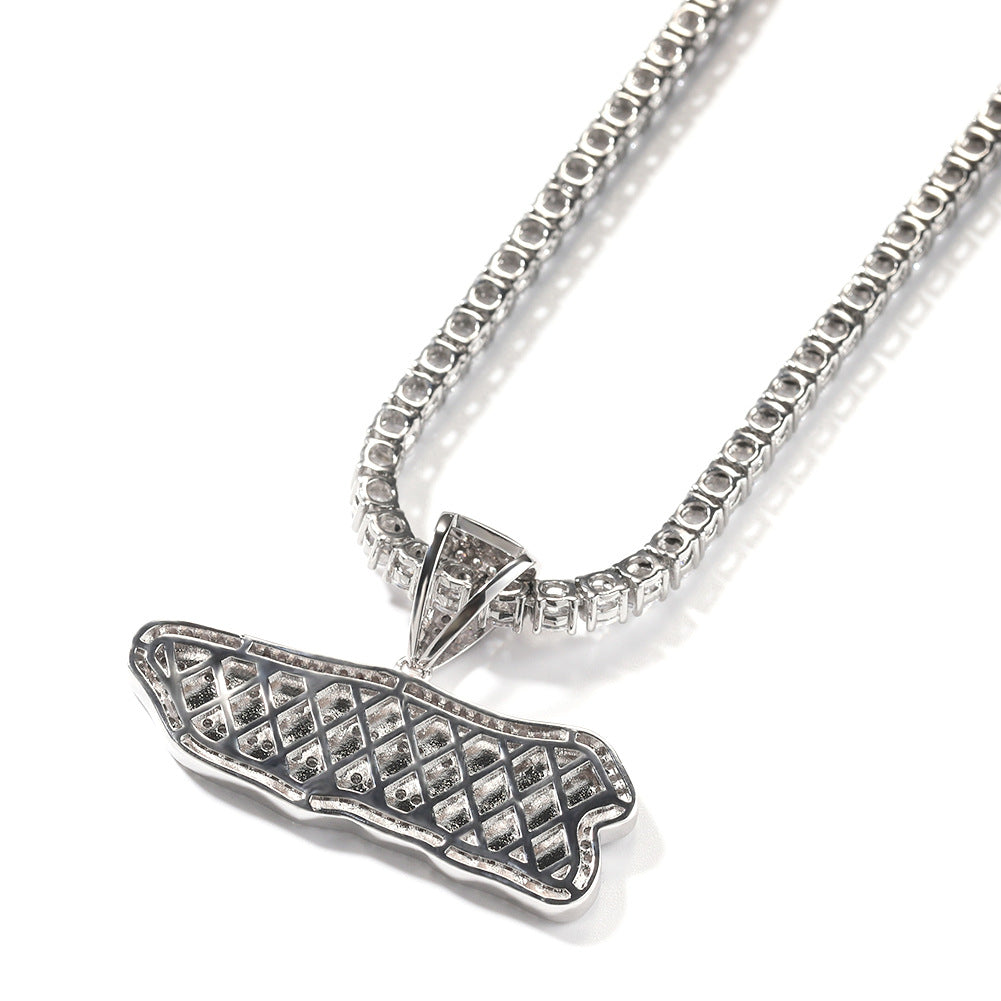 Iced Irregular Flag Pendant Necklace with Cubic Zirconia Twist Chain for Women & Men product image