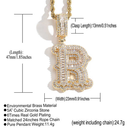 Hip Hop Letter Iced Link Spike Cubic Zirconia Pendant Necklace for Men and Women
