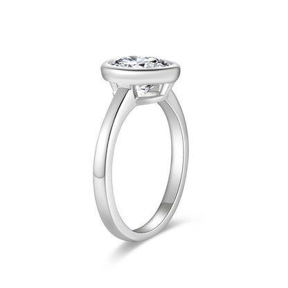 Oval Moissanite Bezel Solitaire Engagement Ring for Women, S925 18K Gold Plated Ring