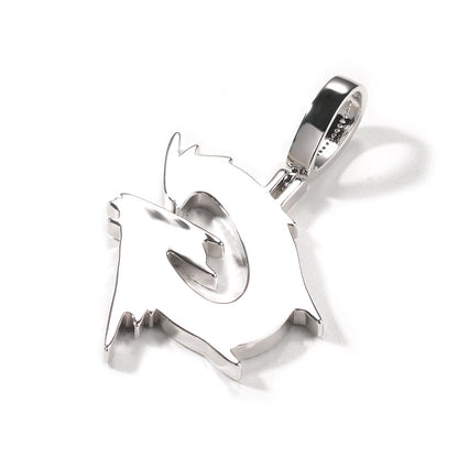 Back of drip script letter pendant