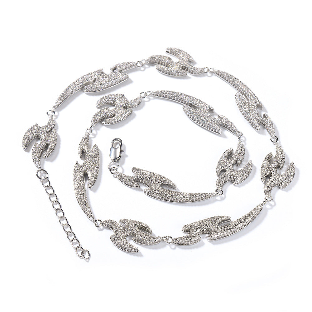 Unisex Iced Flame Chain Necklace with Cubic Zirconia Pendant Style in Gold or Silver