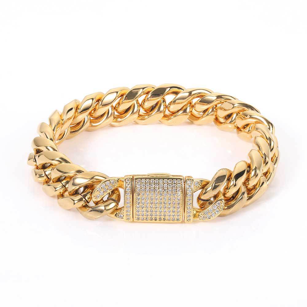 12 mm Polished Cuban with CZ Clasp Stainless steel Bracelet - CHA014 product image