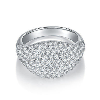 Moissanite Pavé Dome Ring, S925 Silver, 18K Gold Plated Unisex Fashion Ring