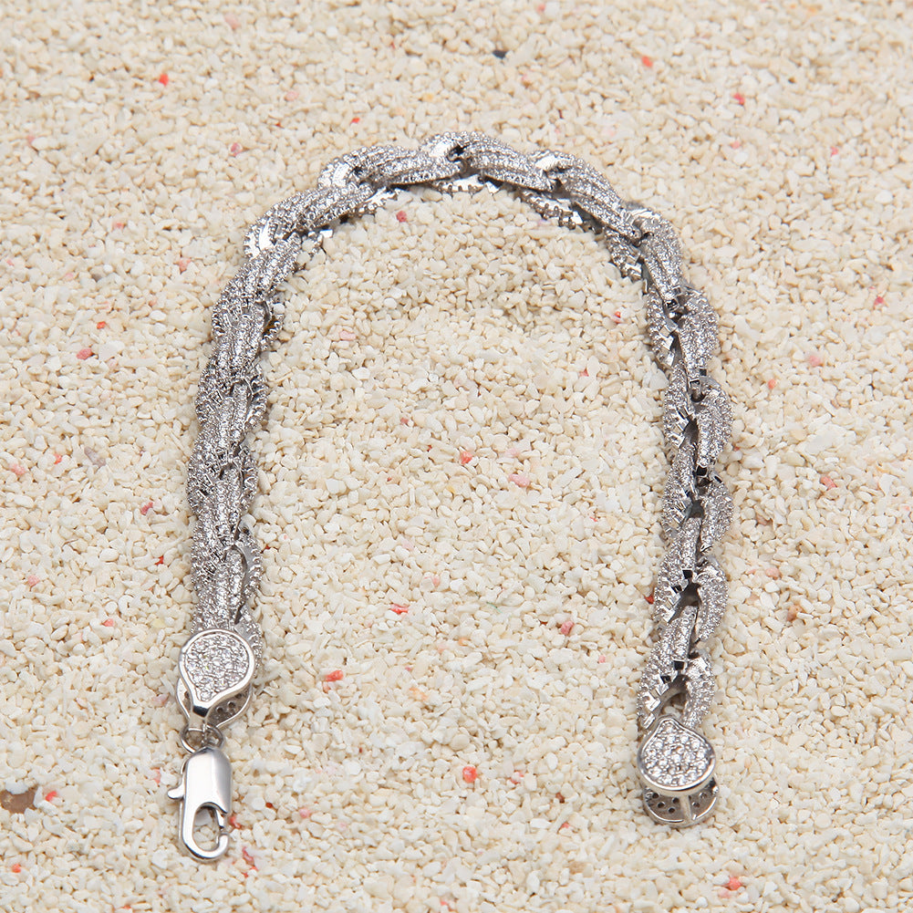 Unisex Iced Cuban Link Bracelet in Copper with Cubic Zirconia Stones – Hip Hop Statement Chain in Silver & Gold product image