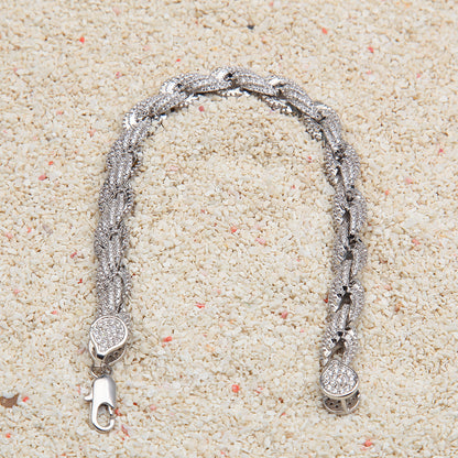 Unisex Iced Cuban Link Bracelet in Copper with Cubic Zirconia Stones – Hip Hop Statement Chain in Silver & Gold