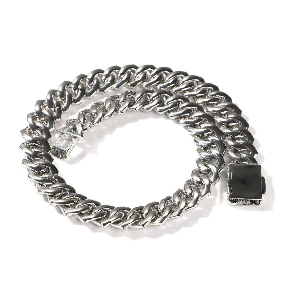 Iced Out Cuban Link Chain Necklace Bracelet Set for Women & Men, Gold Plated or Silver Plated Circular Line Design with Cubic Zirconia Statement Jewelry