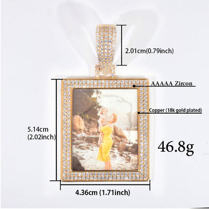 Iced Out Heart Photo Frame Pendant Necklace Unisex Hip Hop Jewelry