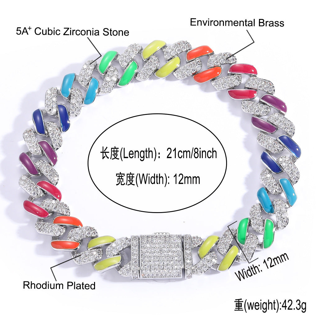 Hip Hop Punk Cuban Link Cubic Zirconia Bracelet for Men
