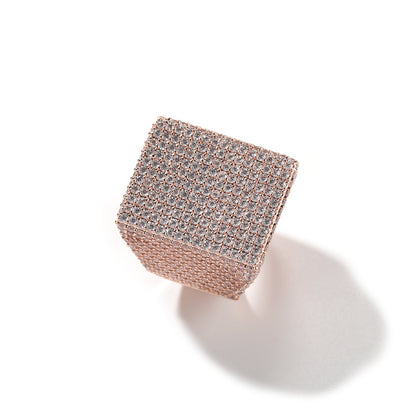 Rose gold tone square cubic zirconia statement ring angled view