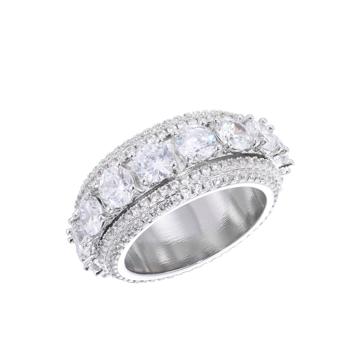 Iced Out Rotating Geometric CZ Ring for Men and Women – Round Cut Multi Row Statement Band product image