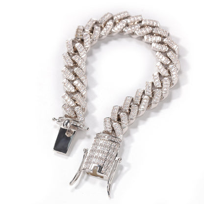 Men’s Iced Out Cuban Link Bracelet with Cubic Zirconia, Gold Plated or Silver Plated Hip Hop Statement Chain Bracelet