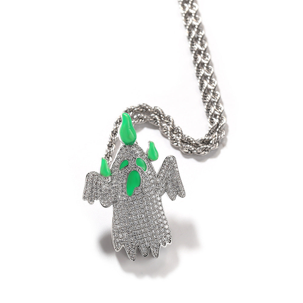 Iced Ghost Pendant Necklace for Women – Glow in the Dark Cubic Zirconia Hip Hop Chain in Gold or Silver product image