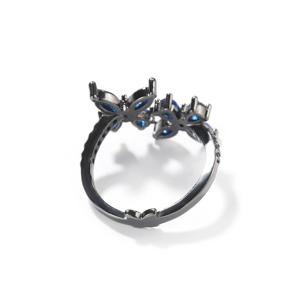 Butterfly Crystal Ring for Women – Elegant Trendy Statement Jewelry in Blue
