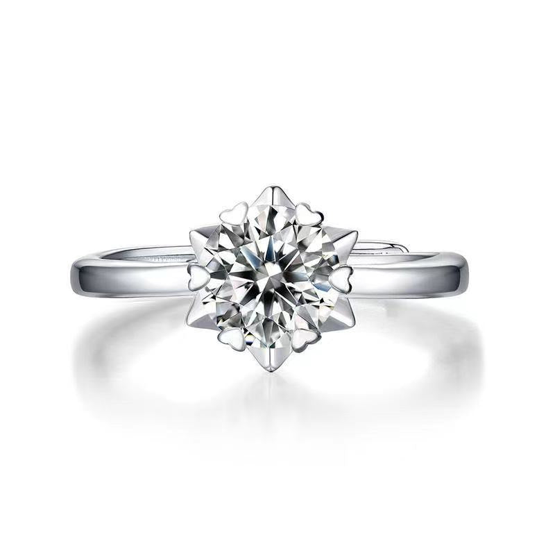 Moissanite Snowflake Flower Ring for Women, PT950 Engagement Ring, Promise Ring, Wedding Ring, Adjustable and Size Options product image
