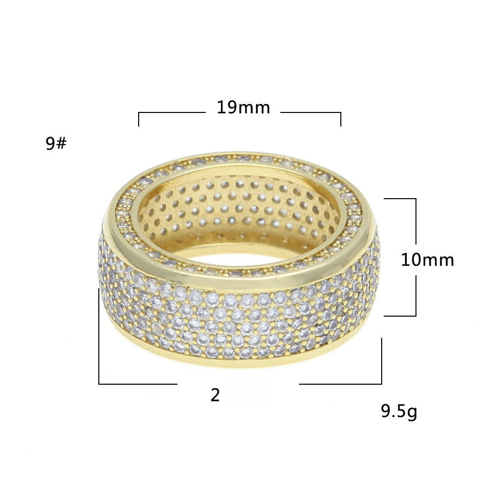 Men’s Hip Hop Round Cubic Zirconia Ring – Gold Plated or Silver Plated Statement Band