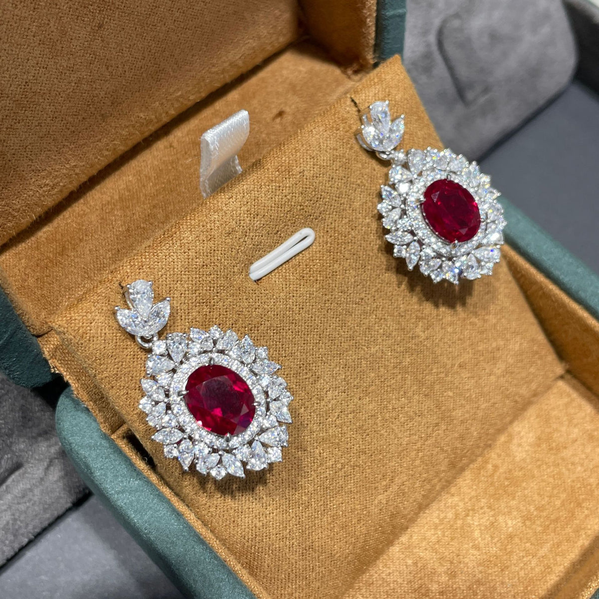 Lab-Grown Ruby Floral Halo Pendant Necklace product image