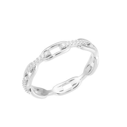 925 Silver Moissanite Chain Link Ring – Geometric Pavé Band for Women and Men