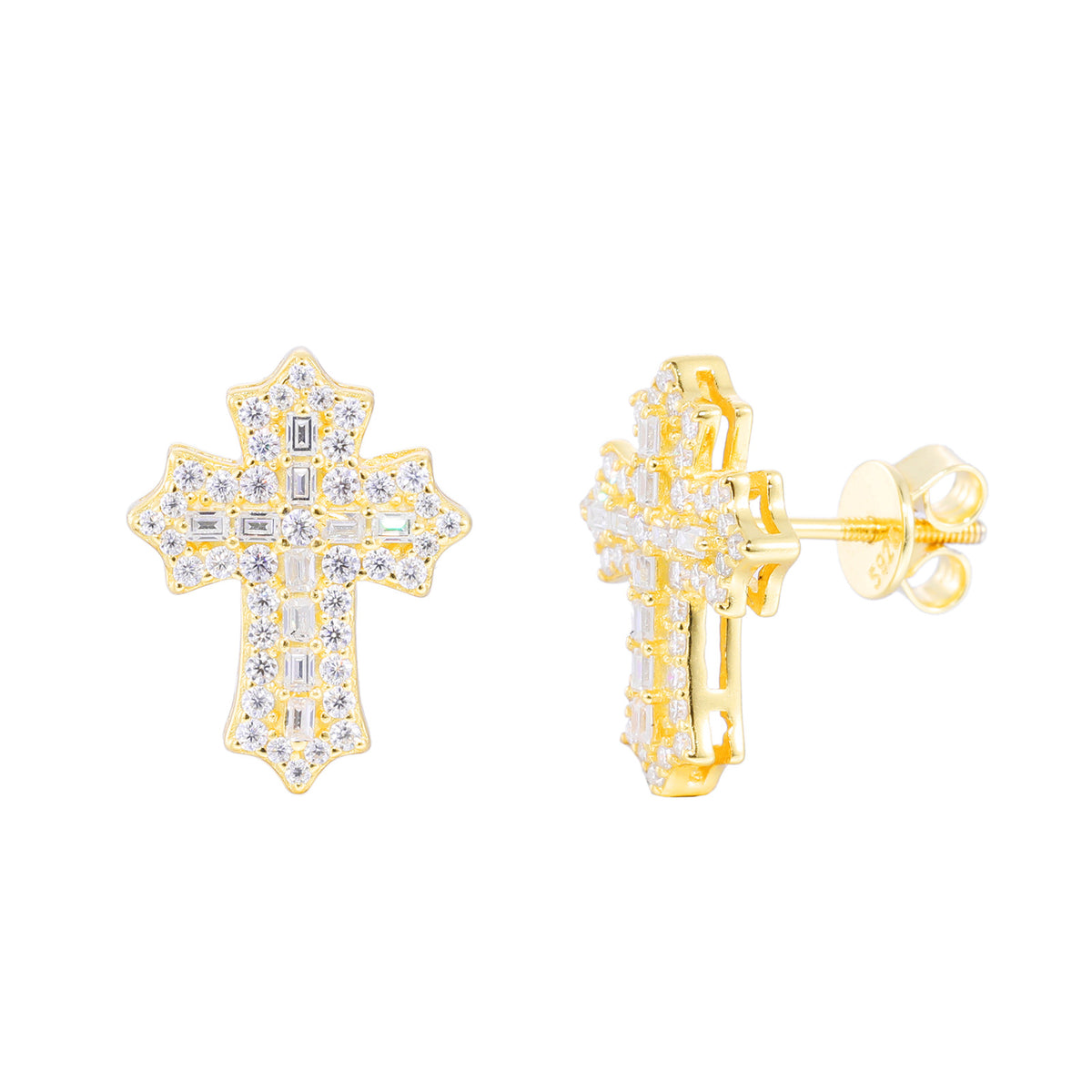 Iced Out Cross Stud Earrings in Silver Tone with Moissanite Accent for Women and Men product image