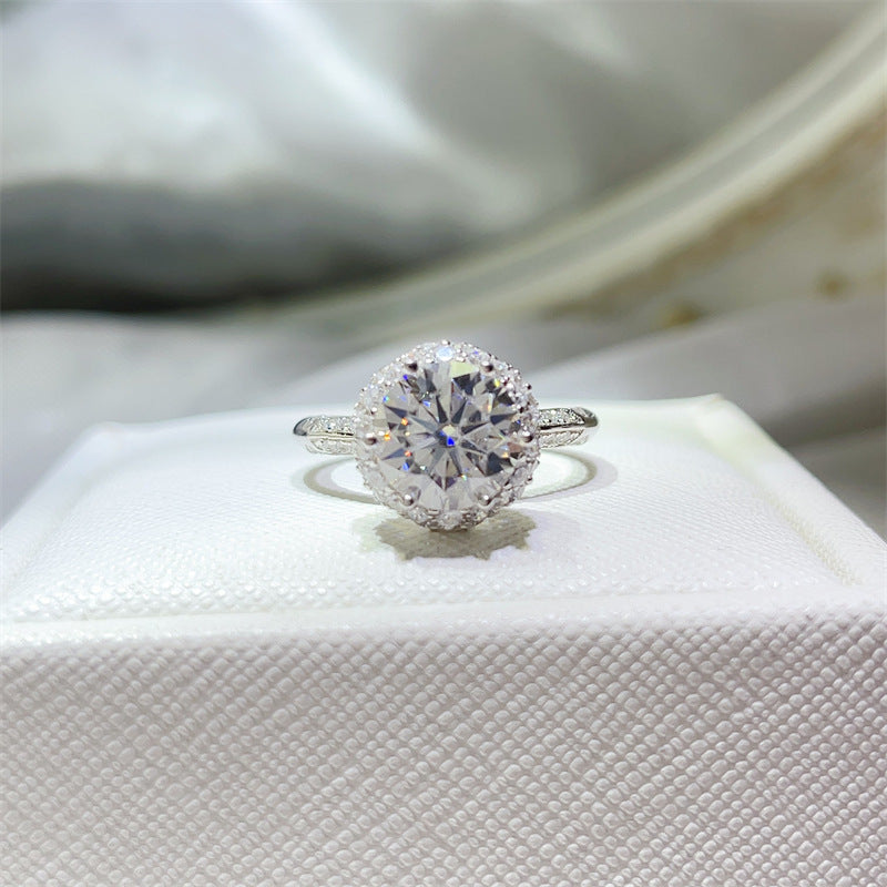 Moissanite Halo Engagement Ring for Women, U-Shaped Geometric Wedding Ring, 1 Carat 2 Carat 3 Carat Ring product image