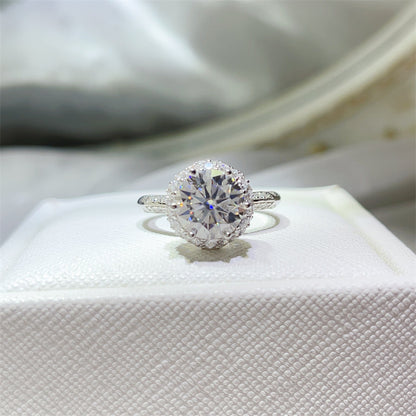 Moissanite Halo Engagement Ring for Women, U-Shaped Geometric Wedding Ring, 1 Carat 2 Carat 3 Carat Ring
