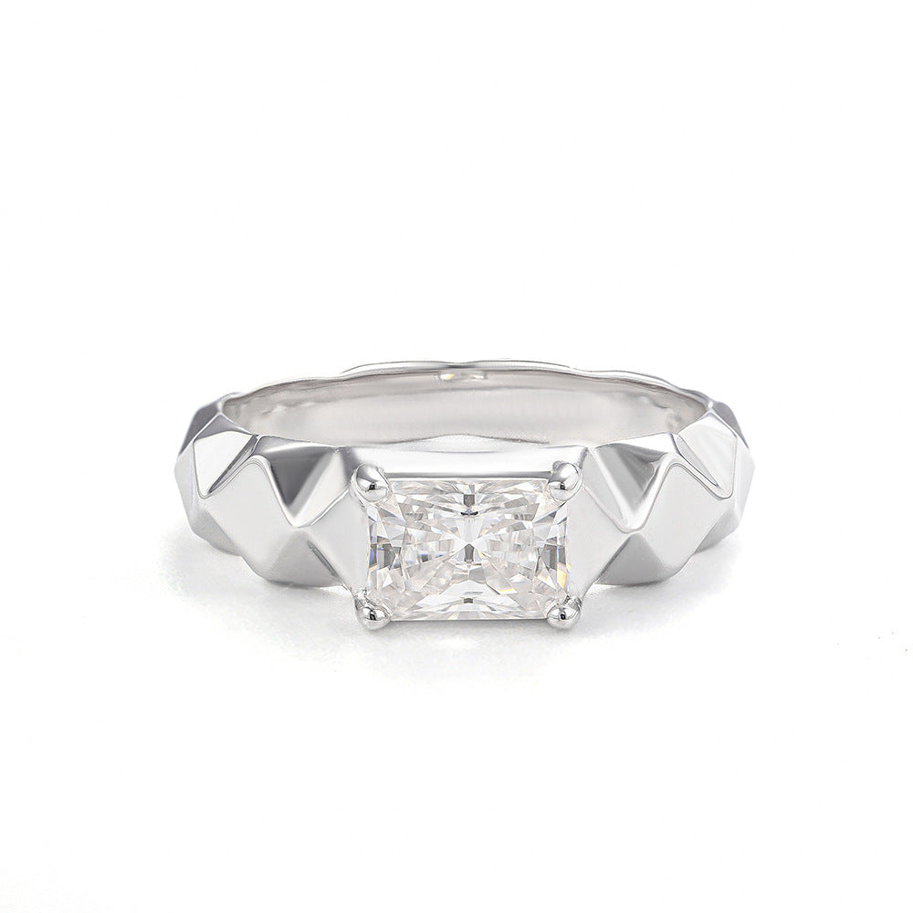1ct Radiant Cut Moissanite Solitaire Ring, Geometric S925 Silver Band product image