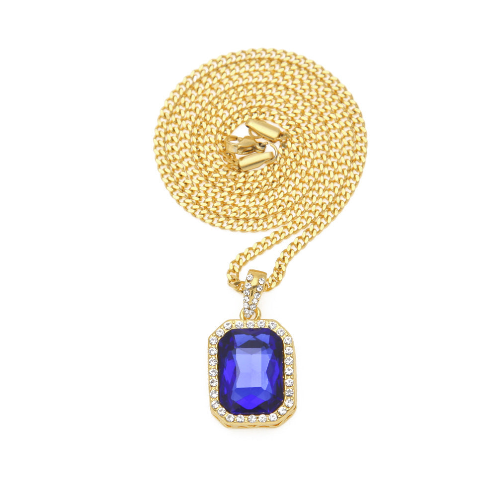 Men’s Iced Gemstone Pendant Necklace with Cuban or Rope Chain, Gold Tone & Silver Tone Crystal Statement Jewelry