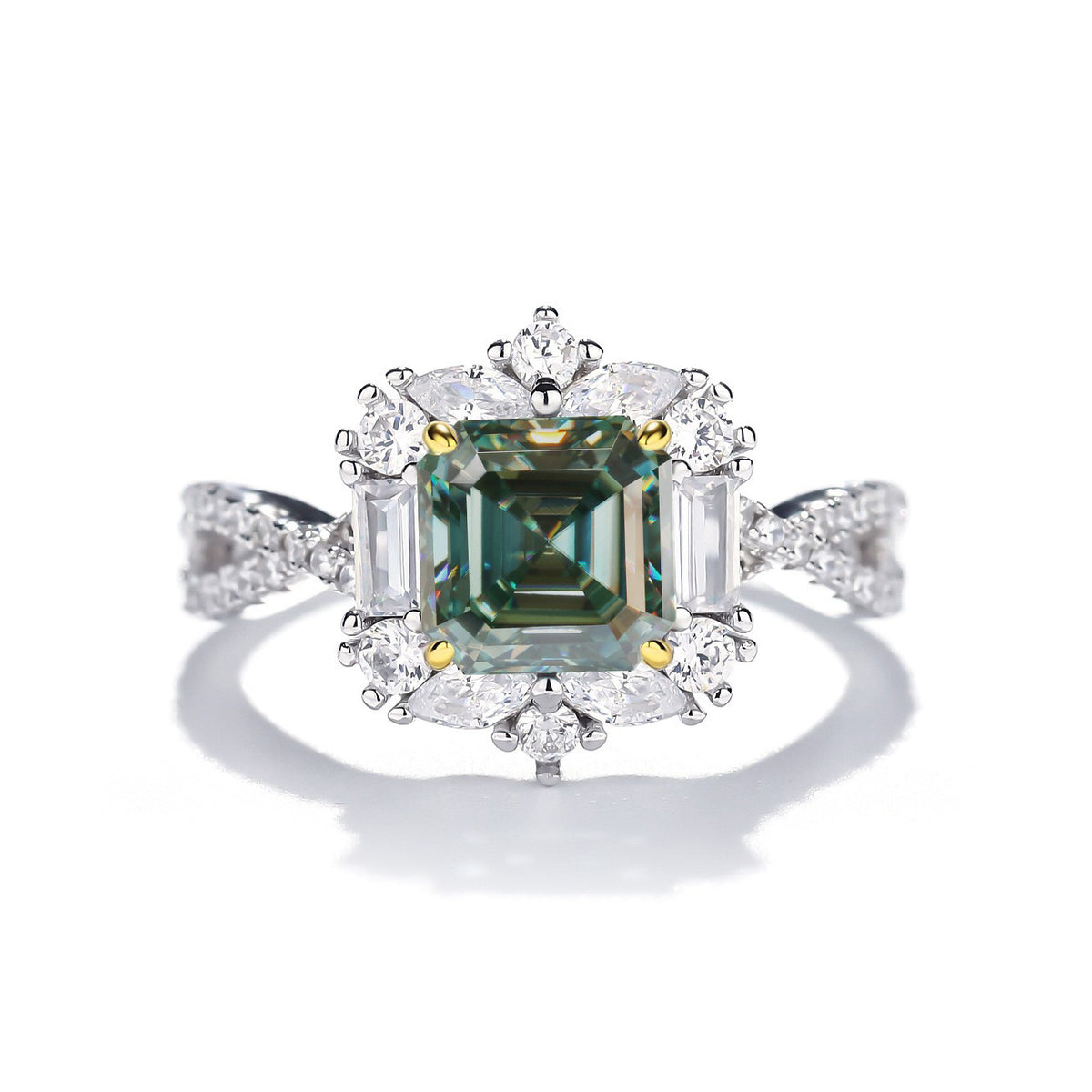 2 Carat Moissanite Halo Ring, Asscher Cut Promise Ring product image