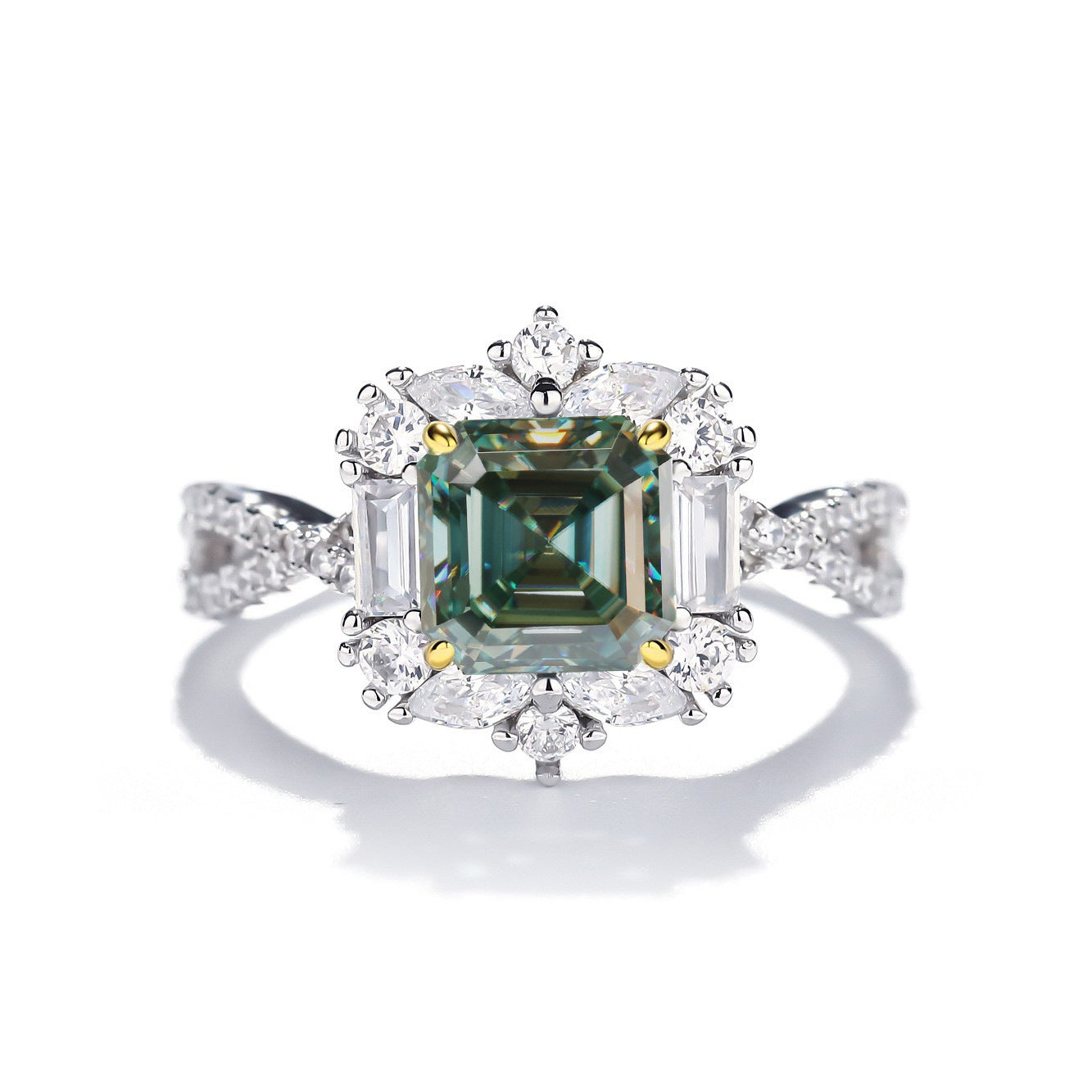 2 Carat Moissanite Halo Ring, Asscher Cut Promise Ring product image