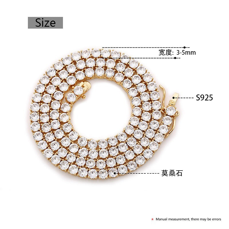 Unisex Iced Out Tennis Chain Necklace or Bracelet, Round Cut Cubic Zirconia Geometric Hip Hop Chain in Gold or Silver Tone product image