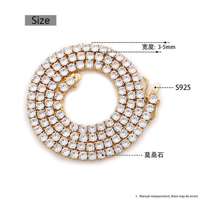 Unisex Iced Out Tennis Chain Necklace or Bracelet, Round Cut Cubic Zirconia Geometric Hip Hop Chain in Gold or Silver Tone
