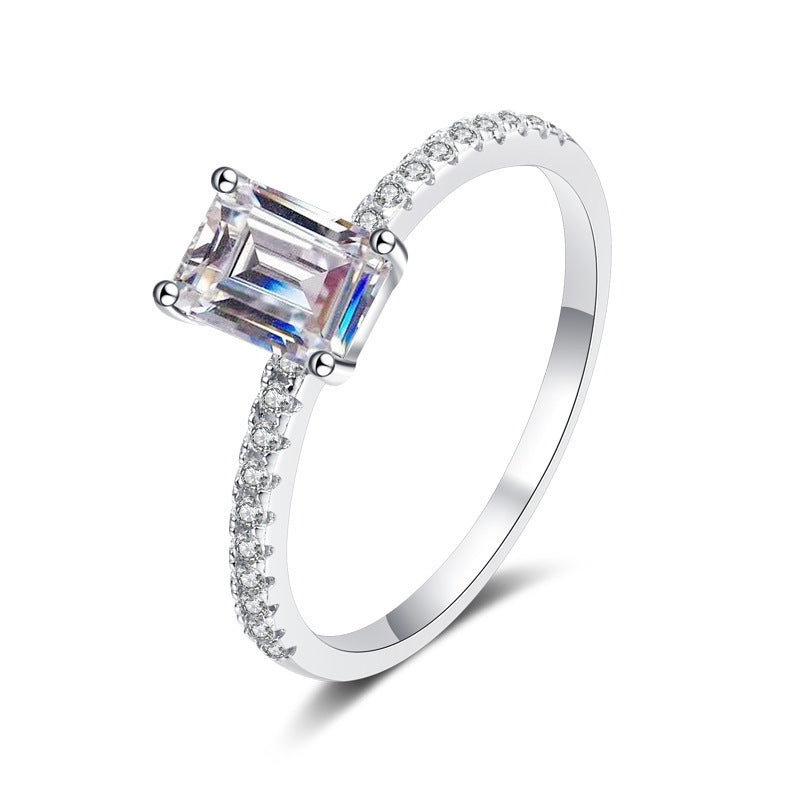 1 Carat Emerald-Cut Moissanite Rings, S925 Silver Pavé Band product image
