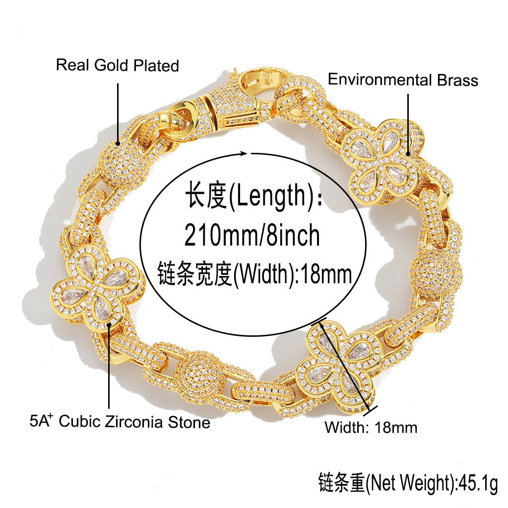 Hip Hop Four Leaf Clover Bubble Cubic Zirconia Bracelet for Men