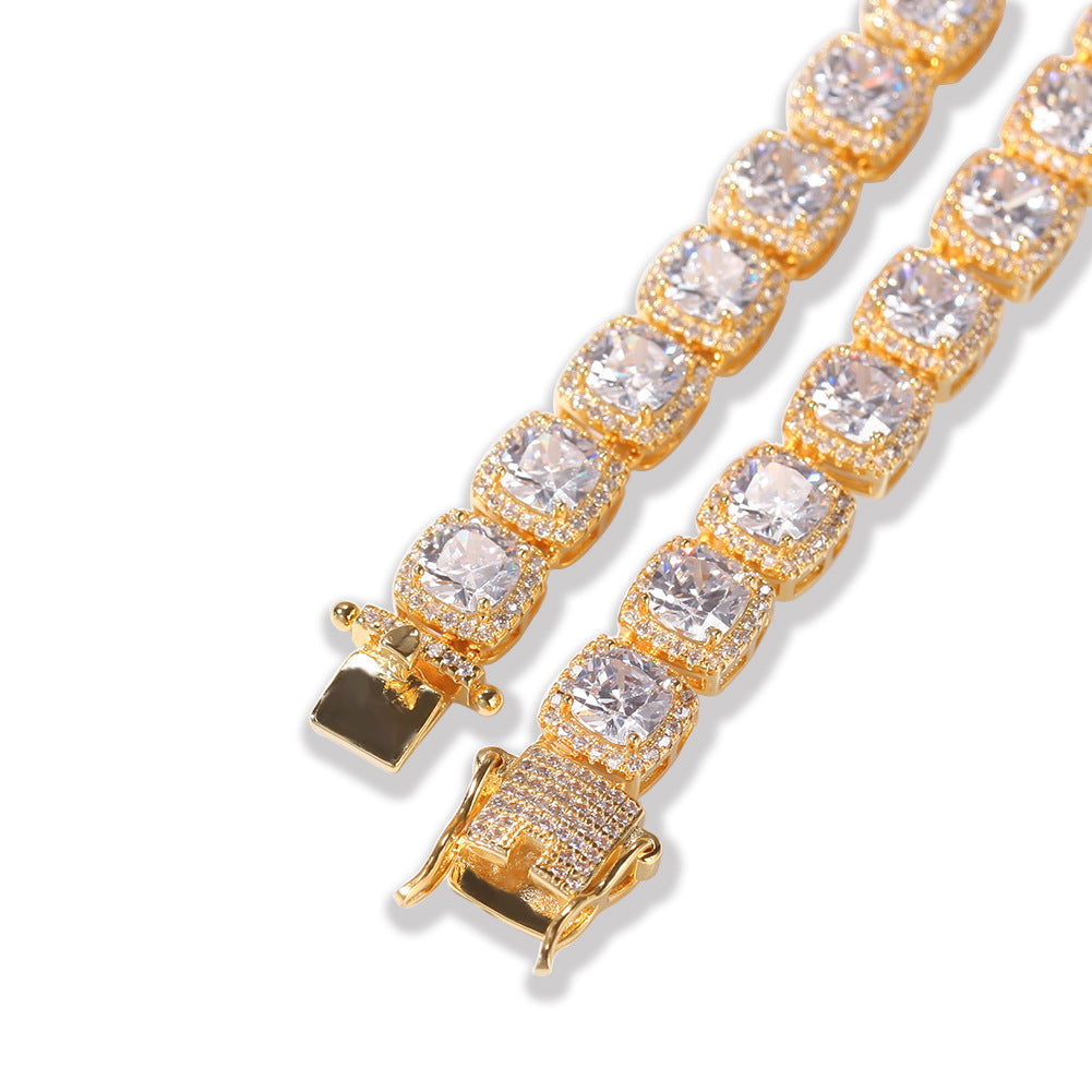 Iced Out Cubic Zirconia Chain Necklace Bracelet Set for Women & Men, Silver Plated or Gold Plated Statement Hip Hop Jewelry