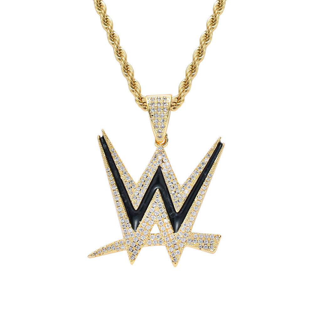 Letter Cubic Zirconia Pendant Necklace for Men and Women