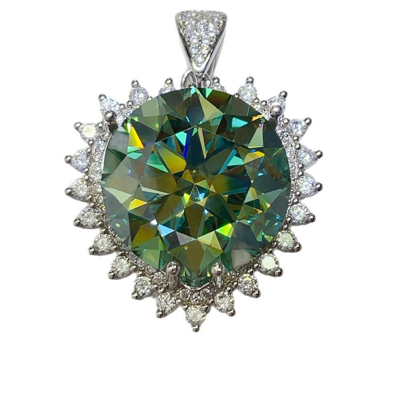 Green Moissanite Pendant Necklace with Halo Setting, 20 Carat Oversized Statement Pendant product image
