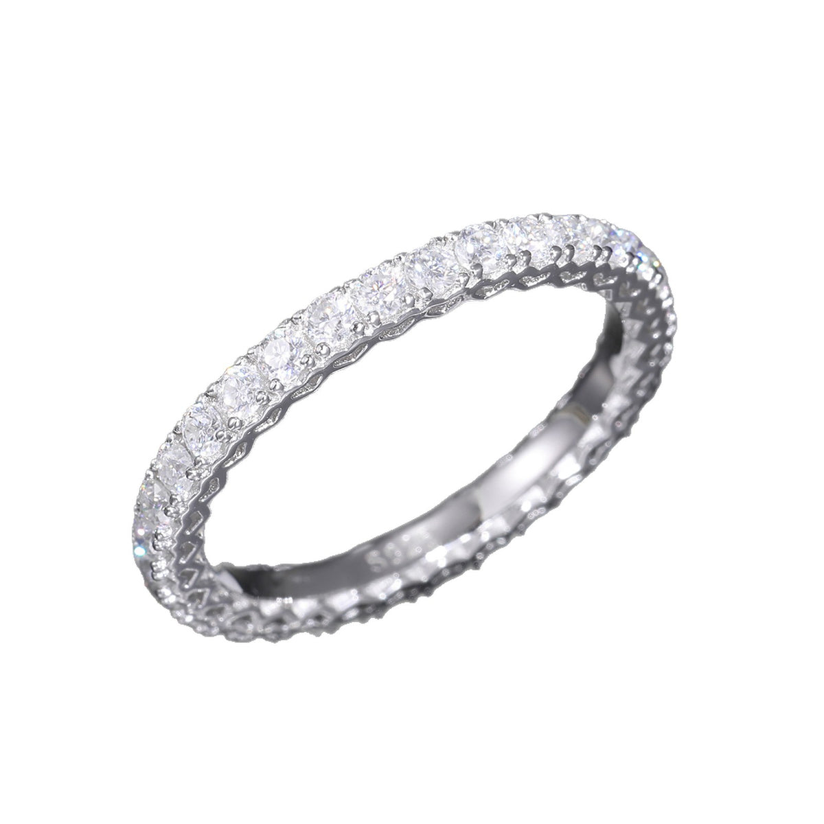 S925 Moissanite Eternity Ring for Women and Men, Round Cut Stackable Band in Yellow Tone product image