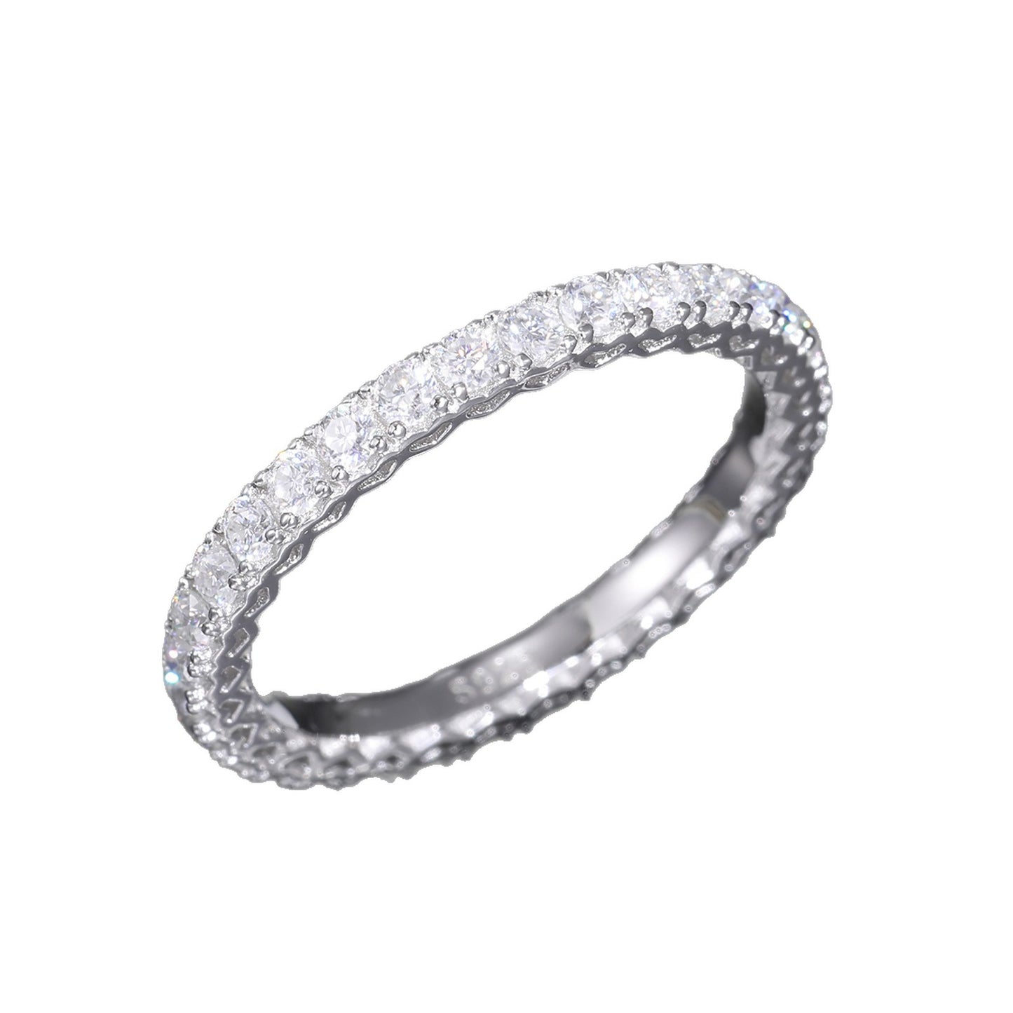 S925 Moissanite Eternity Ring for Women and Men, Round Cut Stackable Band in Yellow Tone product image
