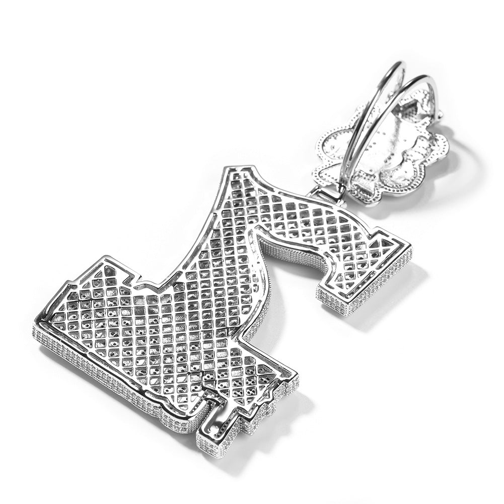 Silver tone number 7 cubic zirconia pendant detail view product image