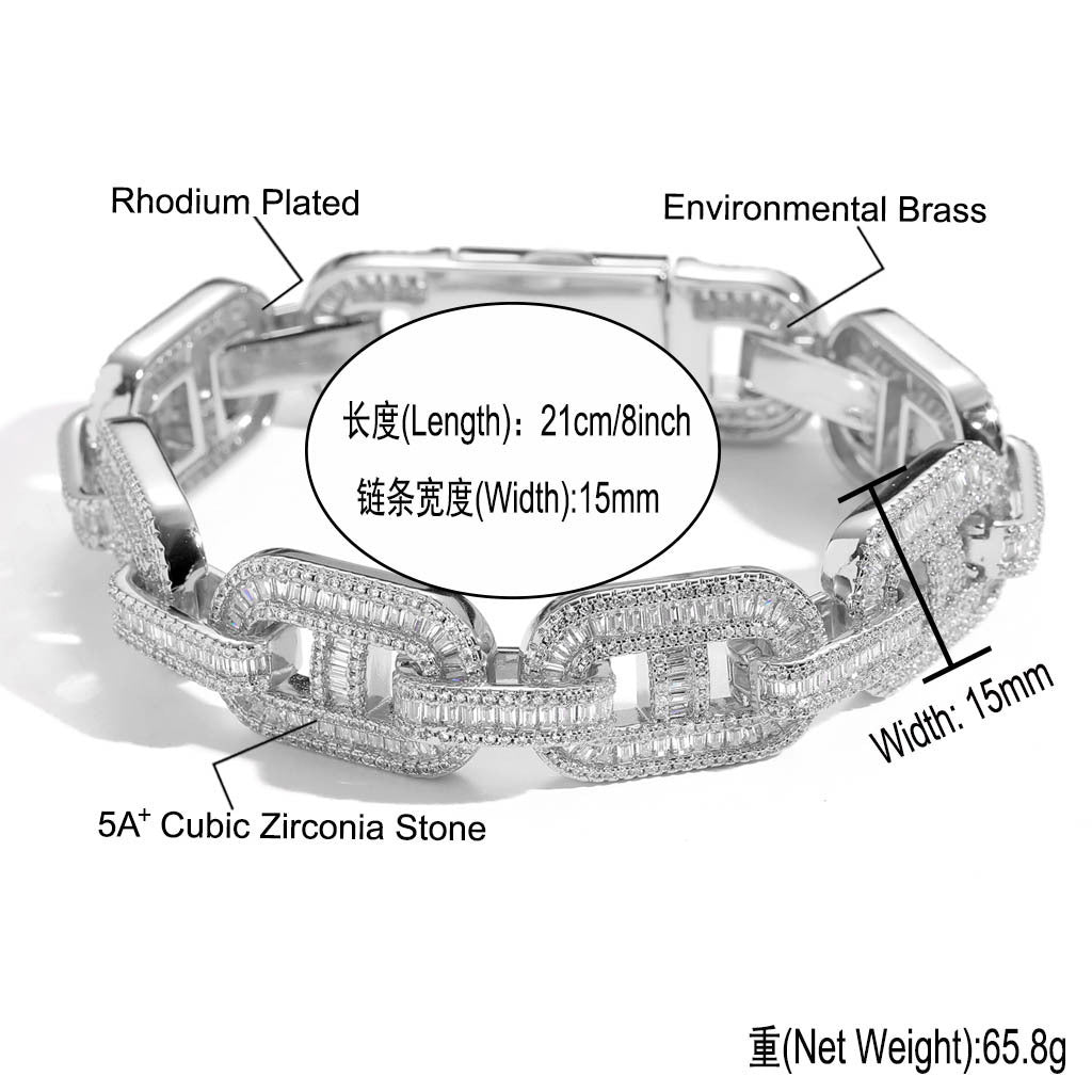 Hip Hop Square Cuban Link Cubic Zirconia Bracelet for Men