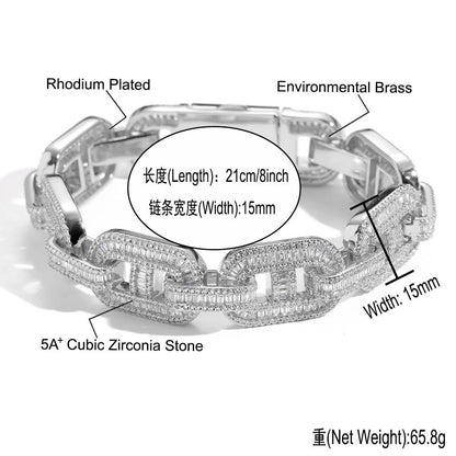 Hip Hop Square Cuban Link Cubic Zirconia Bracelet for Men