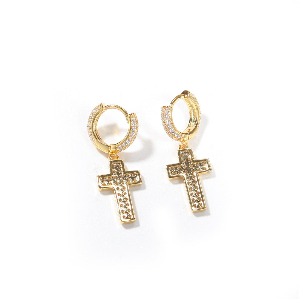 Unisex Cross Drop Hoop Earrings in Gold, Silver & Rose Gold Tone – Trendy Statement Copper Earrings
