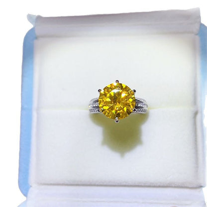 5 Carat Yellow Moissanite Ring for Women, Pavé Split Shank Engagement Ring