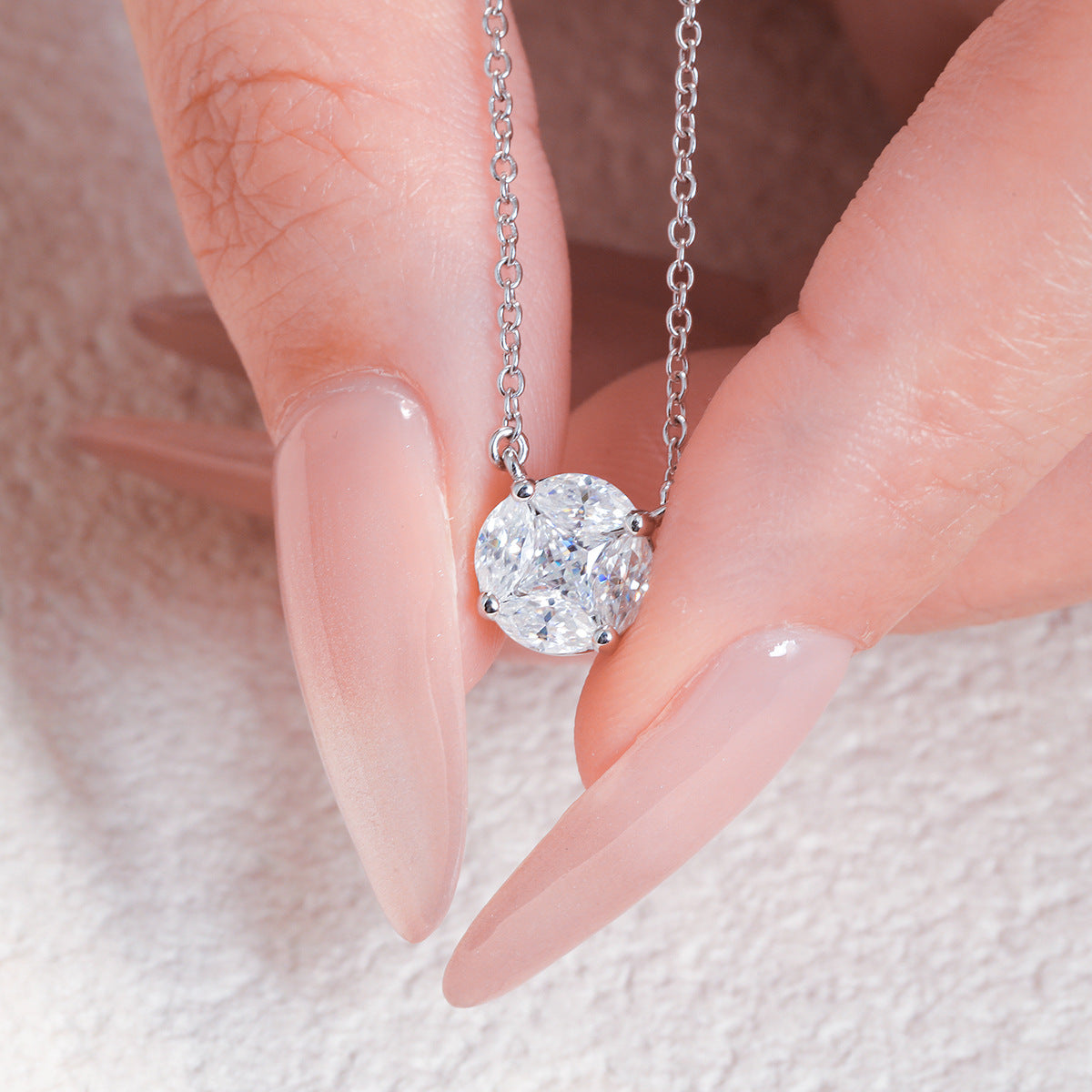 S925 Sterling Silver Moissanite Cluster Pendant Necklace, Round Pavé Collarbone Chain product image