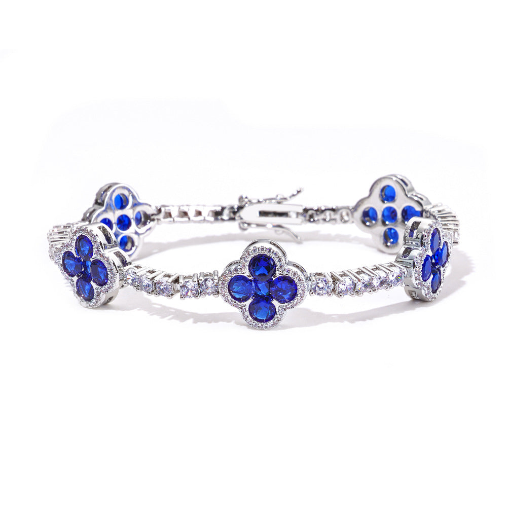 3 mm Blue Clover CZ Tennis Hip Hop Bracelet with Copper Base - CHA362 product image