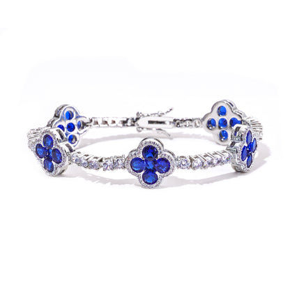 3 mm Blue Clover CZ Tennis Hip Hop Bracelet with Copper Base - CHA362