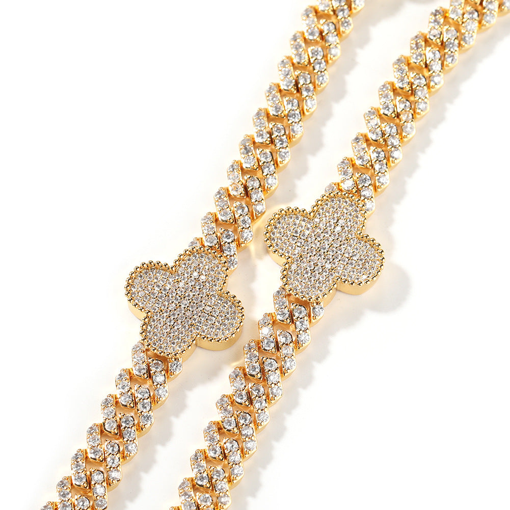 Minimalist Clover CZ Necklace Bracelet for Women, Gold Plated or Silver Plated Floral Chain Jewelry product image